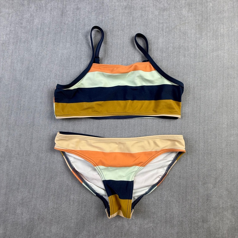 Rip Curl Girls Two Piece Bikini Swimsuit Striped Navy Orange Yellow Size 12